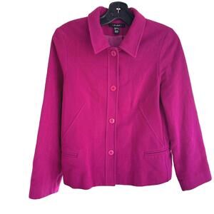 LOUBEN Women's Fuschia Wool Blazer Faux Flap Pockets - Size 10